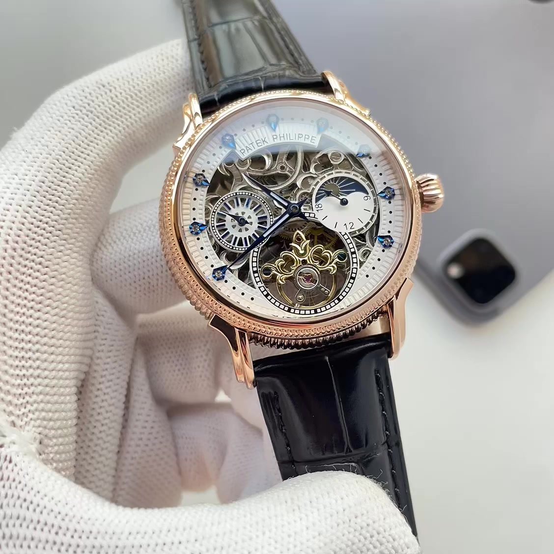 WINNER Rose Gold Skeleton Dial Watch — hero