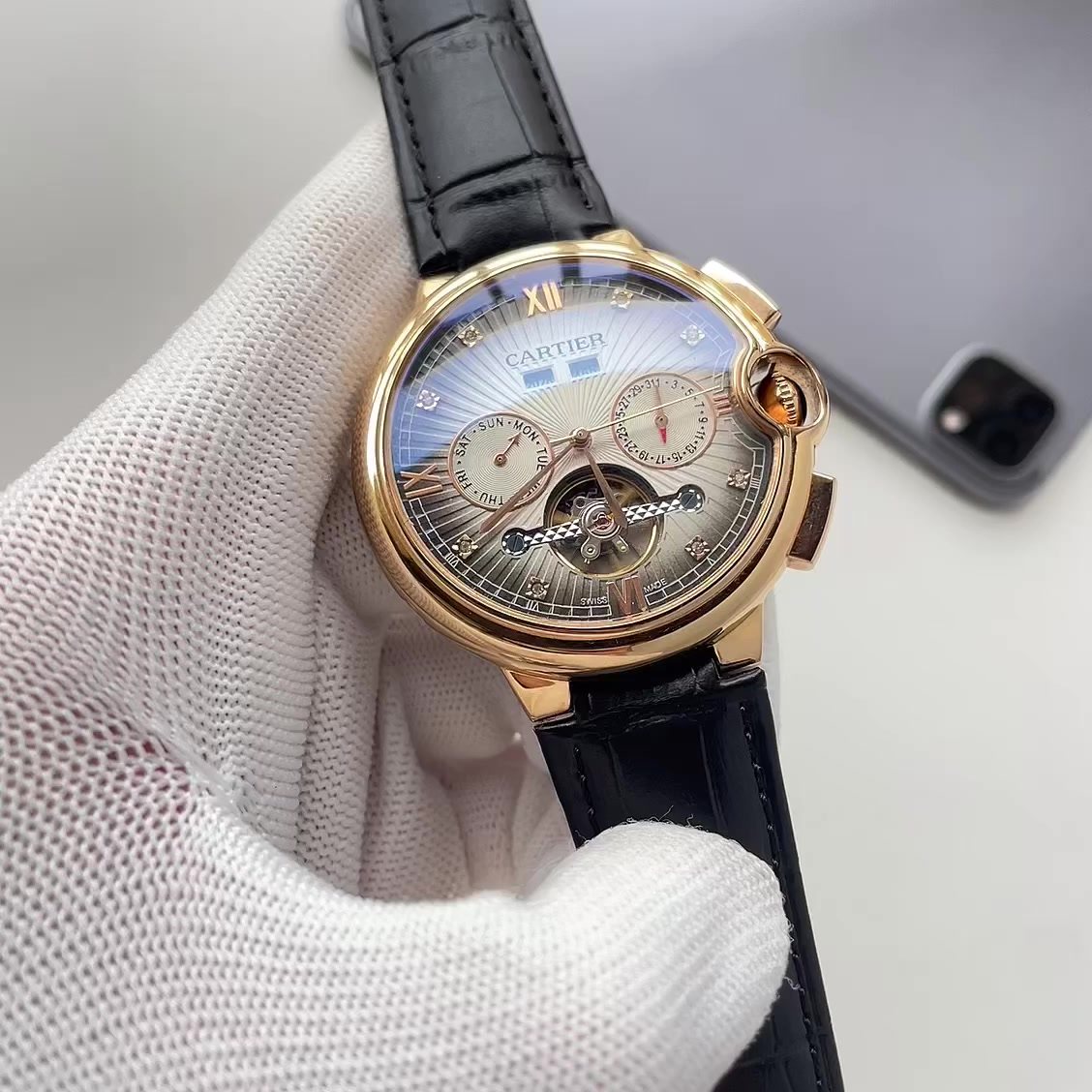 Cartier Gold-Tone Black Strap Watch — hero