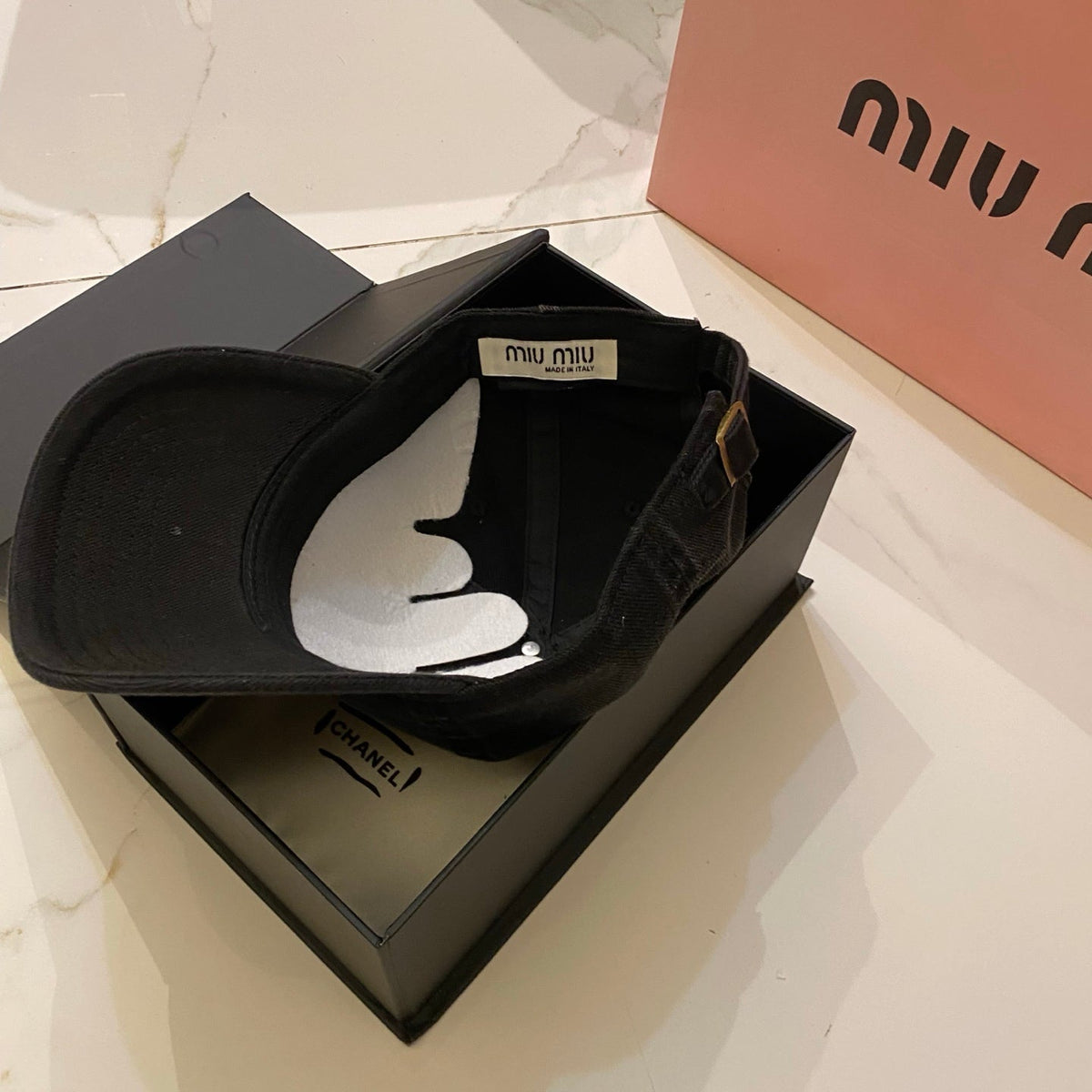 Miu Miu Distressed Washed Baseball Cap - Black / White